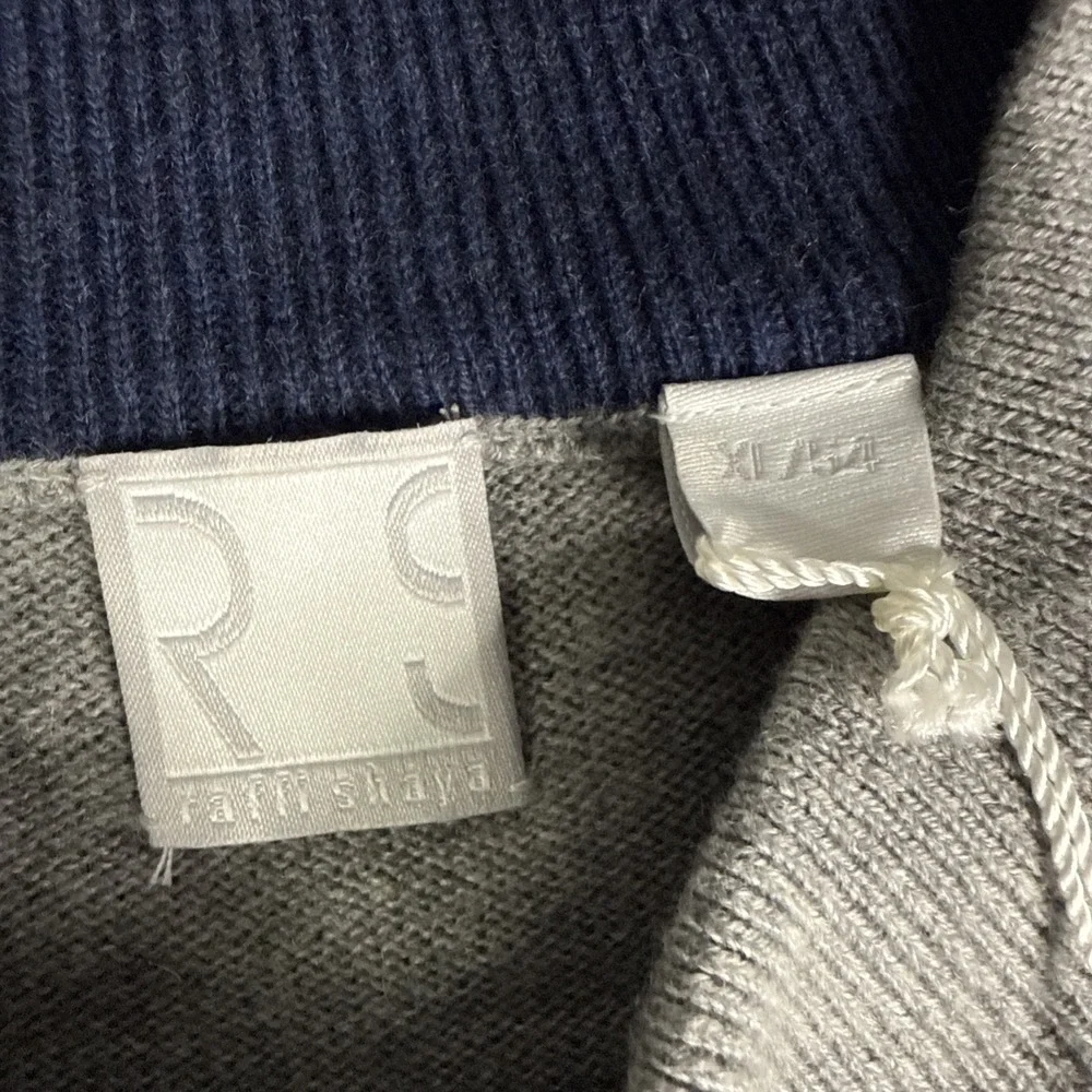 Raffi Men's Wool Cashmere Mock Neck Quarter Zip Sweater XL Gray Cable Knit